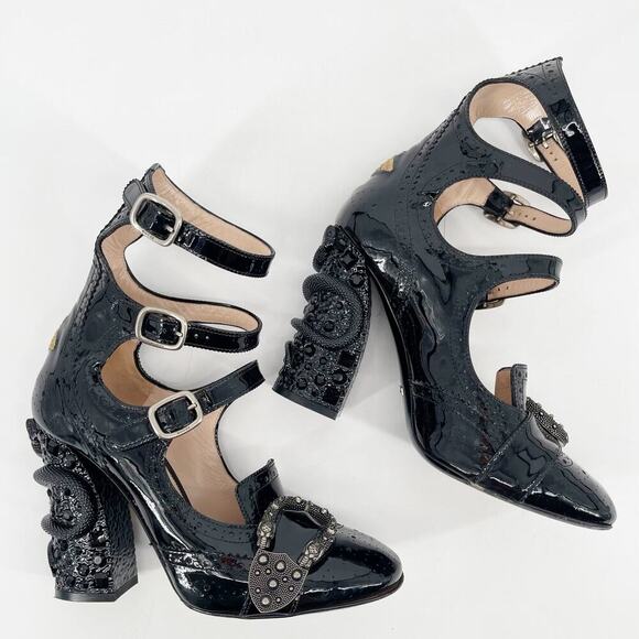 Gucci Black Patent Leather Queercore Dionysus Buckle Snake Heel Pumps EU 38 - Picture 4 of 15